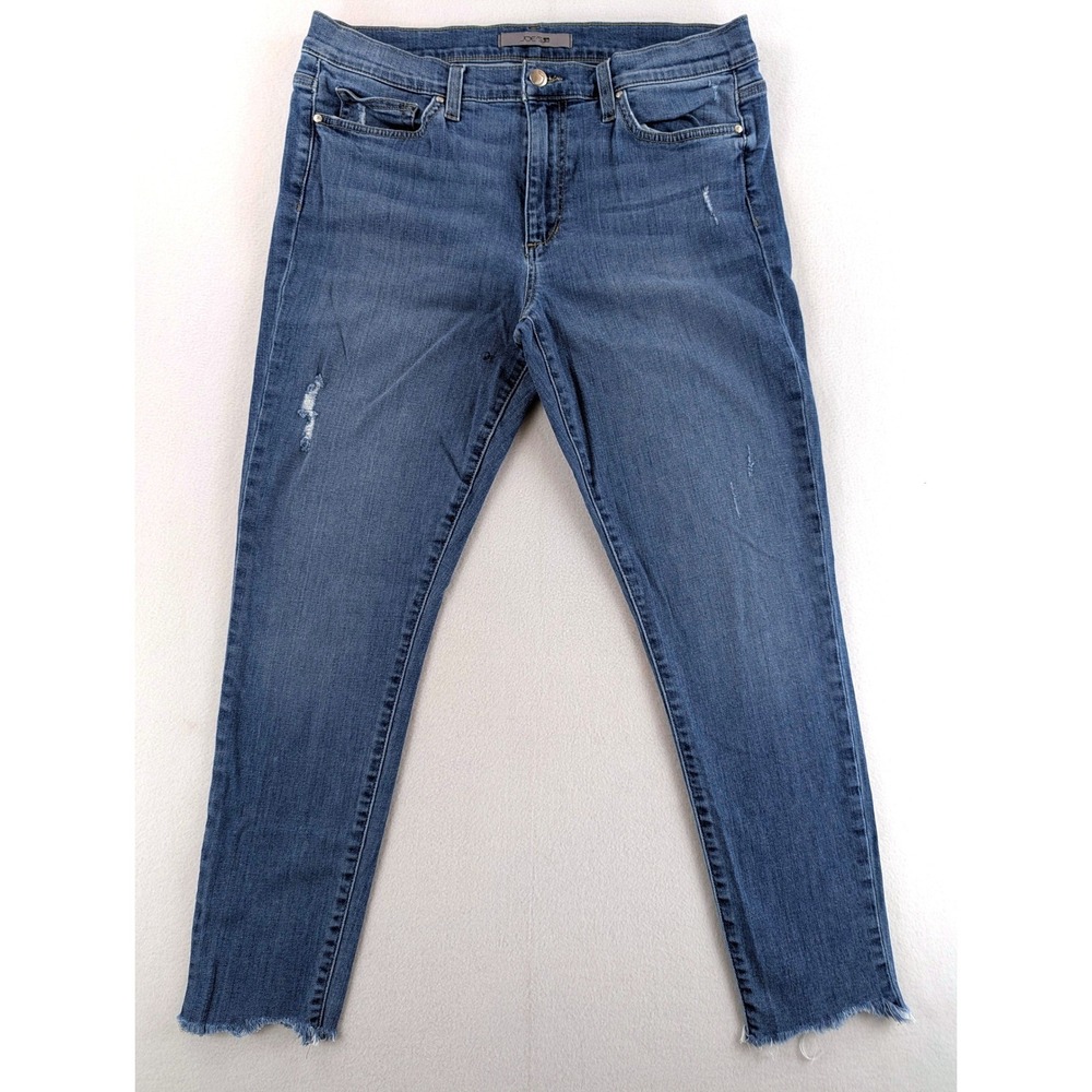Joe's Jeans Women's W32 Blue Distressed Raw Hem Mid Rise Skinny Jeans